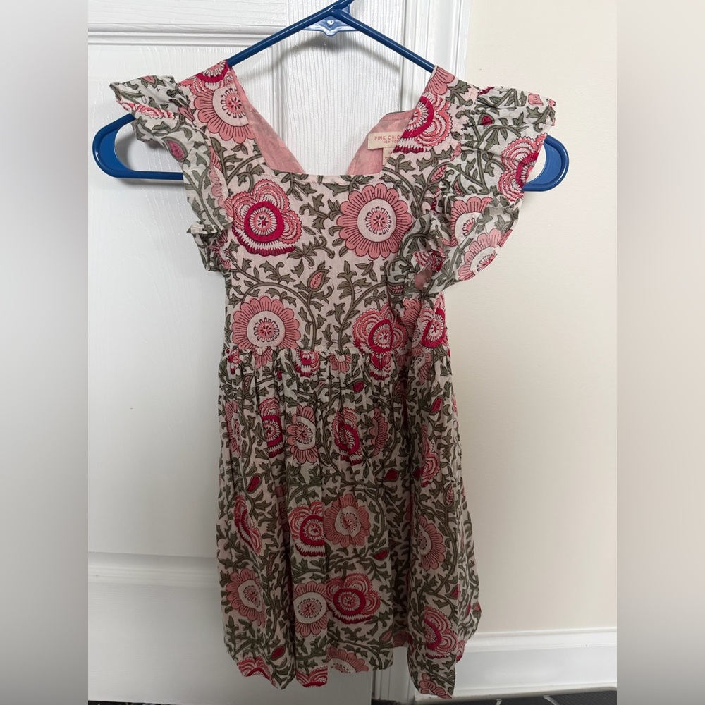 Pink Chicken Pink and Olive Floral Ruffle Dress